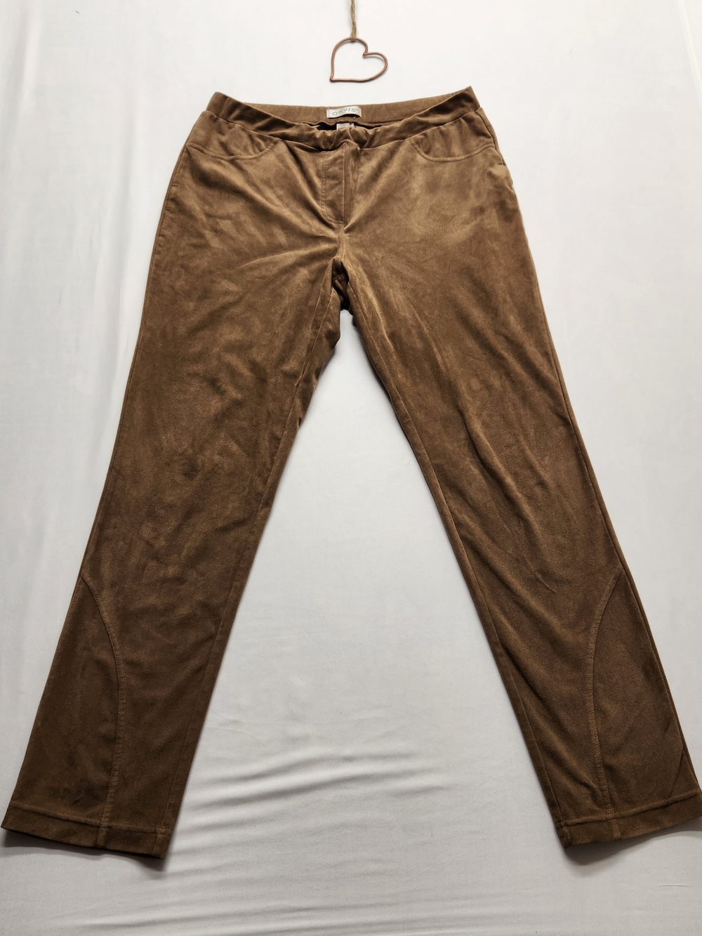 ⭐️ORVIS Luxe Faux Suede Pull On Pants Brown Cognac Size Large L Stretch Comfort - Picture 2 of 11